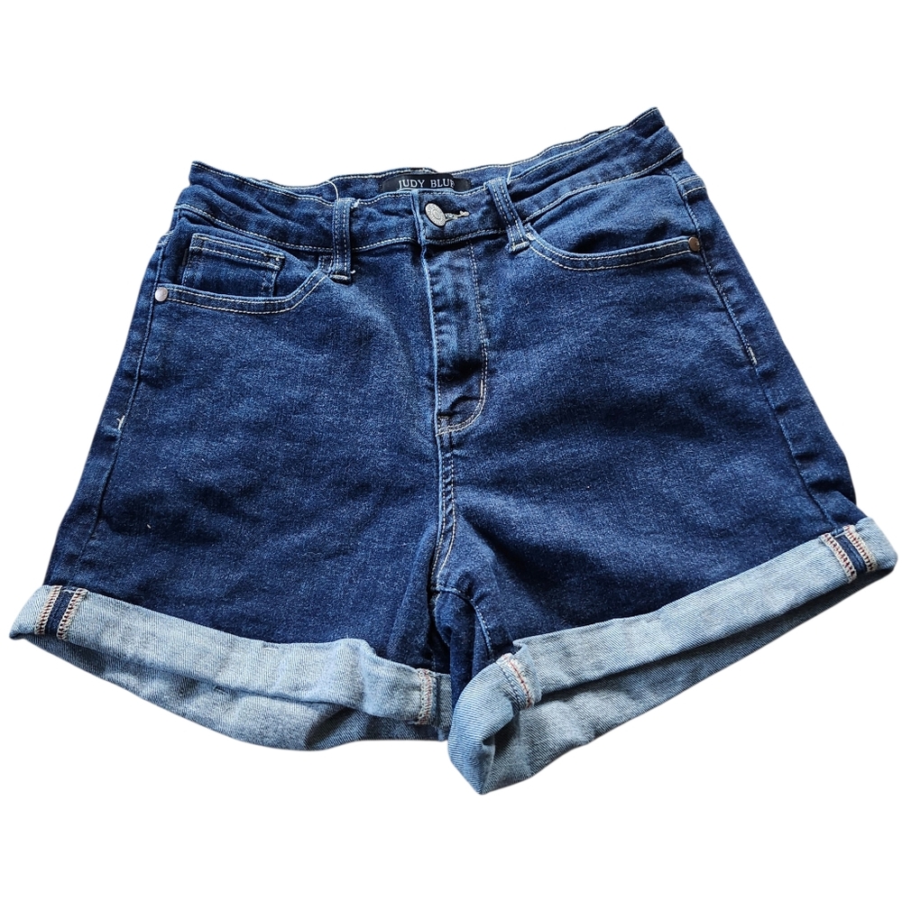 Judy Blue Dark Indigo Denim Jean Shorts with Cuffed Hem